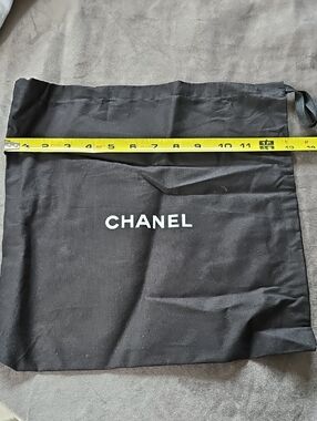 CHANEL Black Canvas Logo Drawstring Bag